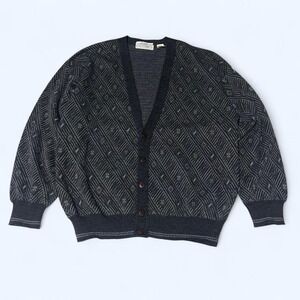 Vintage Italian Wool Blend Cardigan – Geometric Knit Sweater